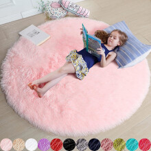 Pink round rug for bedroom, fluffy circular rug, fur rug, shaggy circular rug (180 cm) 180*180cm