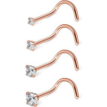 22G 1.5mm 2mm 2.5mm 3mm Round Diamond -Nose Screw Studs Rings Piercing Jewelry 4PCS-Rose Gold