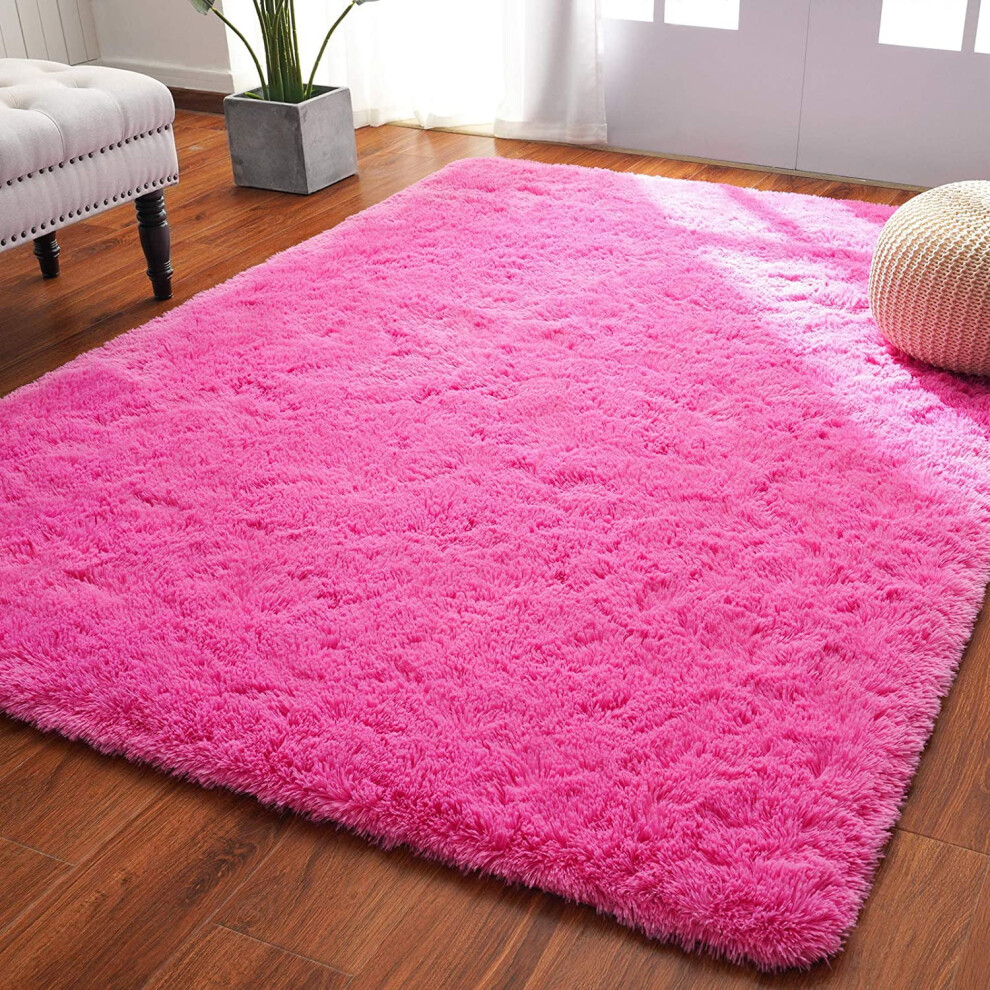 Soft Fluffy Area Rugs 3X5 Feet, Plush Shaggy Rug Compatible With Bedroom, Nursery, Living Room, Dorm Decor (Hot ) Pink