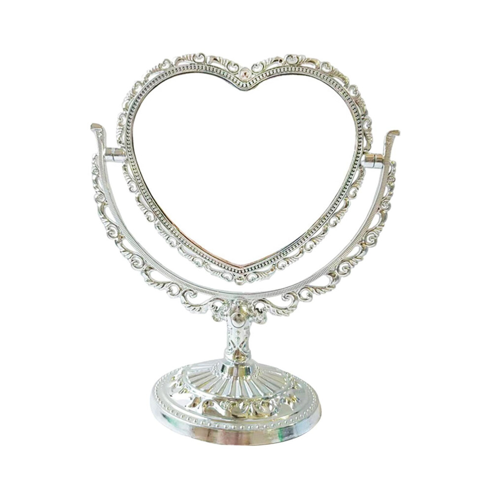 Tabletop Makeup Mirror Desk Vanity Mirror Double Sided Vintage Desktop Stand Mirror Rotation Platform Mirror for Office Hotel Heart Shape