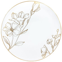 VeZee's Antique Floral Collection 10" White with Gold Floral Disposable Plastic Diner/Meal Plates For Weddings, & All Celebration: 60 Count