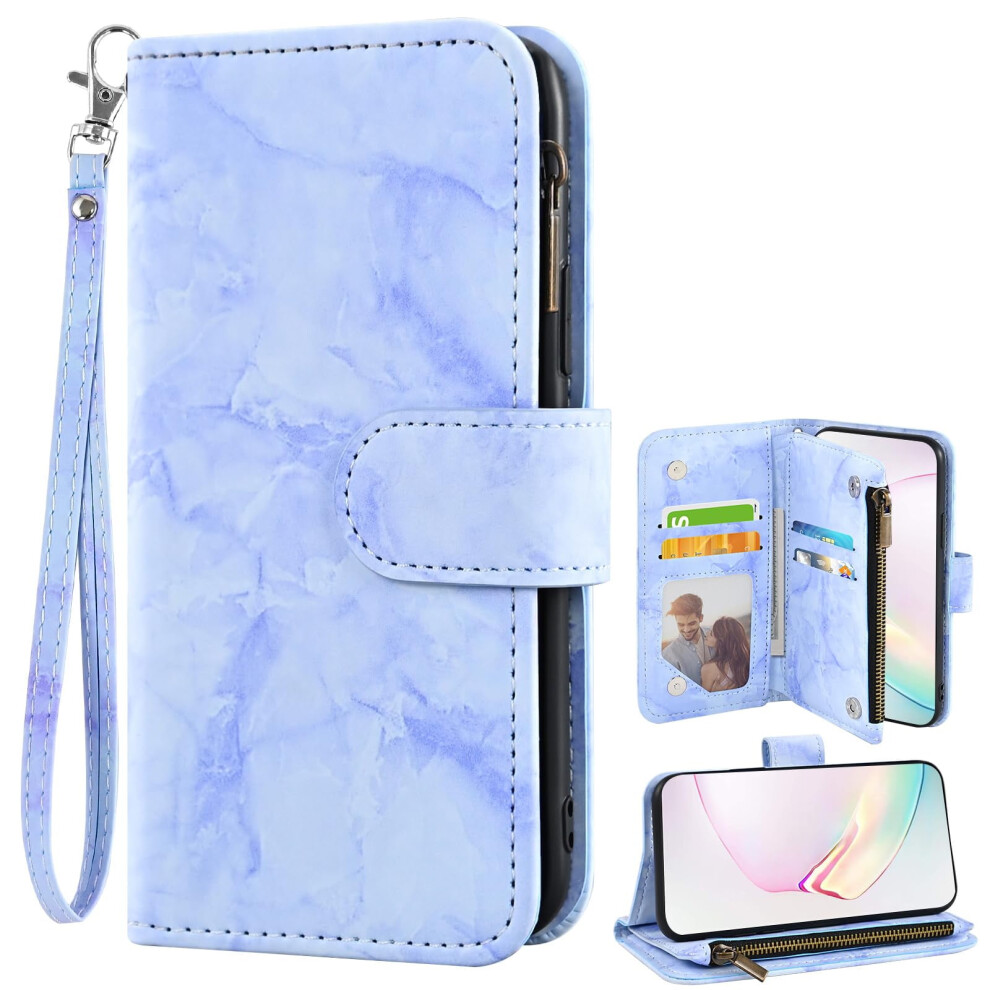 Asuwish Compatible With Moto One Hyper Wallet Case, Leather Flip Card Holder Stand Wrist Strap Phone Cover For Motorola 1 Onehyper - Blue 9152228154582