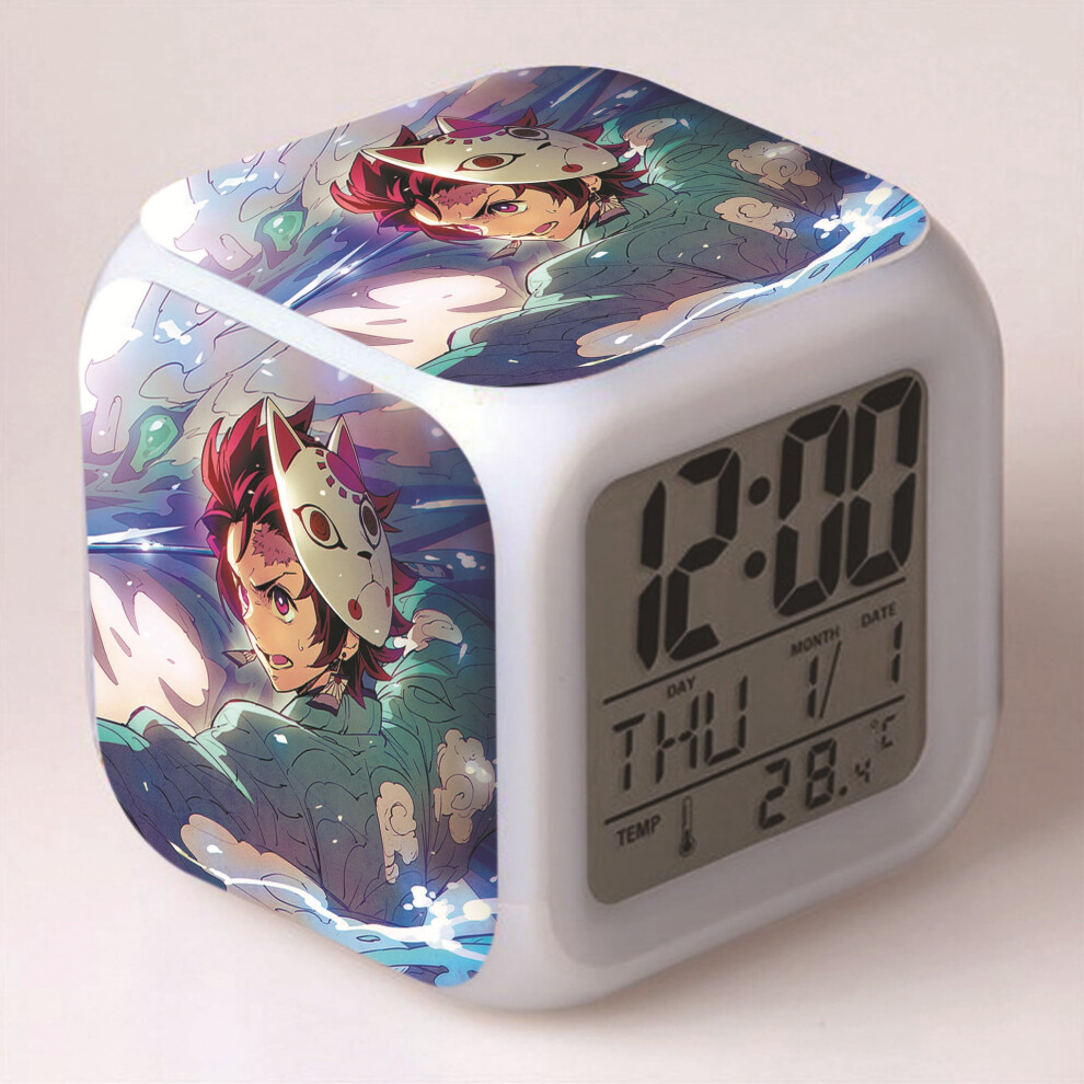 Hanntaoo Kids Digital Alarm Clock With Demon Slayer Pattern, 7 Color Led, Thermometer, Night - Gift For Boys Girls Light