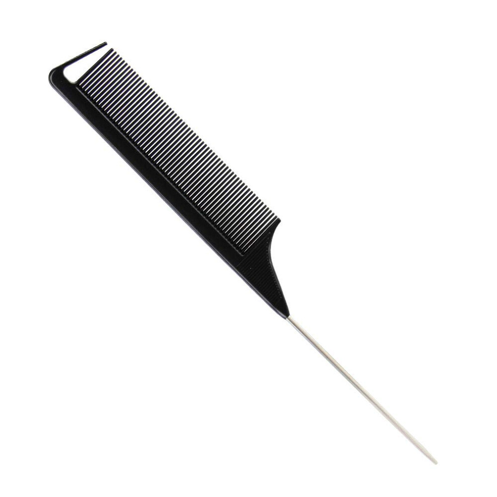 Professional Rat Tail Comb with Steel Pin, AntiStatic Fine Tooth for Precise Hair Sectioning, Black