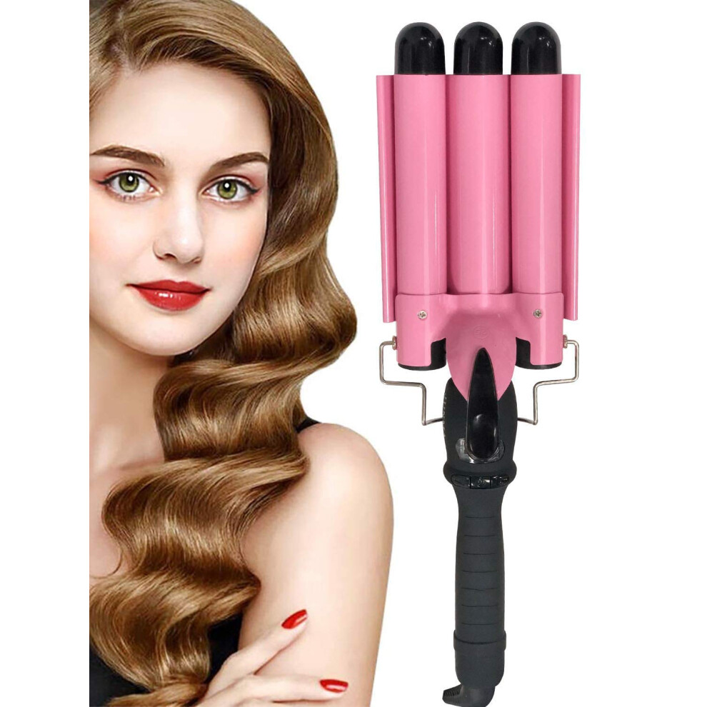 Blue 3 Barrel Curling Iron 1.25 Inch Tourmaline Ceramic For Beach Waves With Lcd Temp Control And Dual Voltage