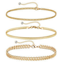 Cterwk 3PCS 14K Gold Ankle Bracelets for Women Waterproof Layered Cuban Link Chain Anklet