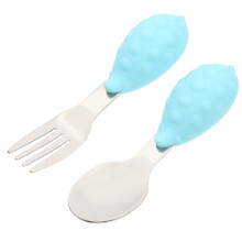 1 Set of Safe Silicone Children Spoon Fork Stainless Steel Dining Tool for Baby