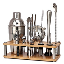 Nhthy 17-Pc Stainless Steel Cocktail Shaker Set with Stand, compatible with professional bartender kits, rust-proof, dishwasher safe, ideal for home,