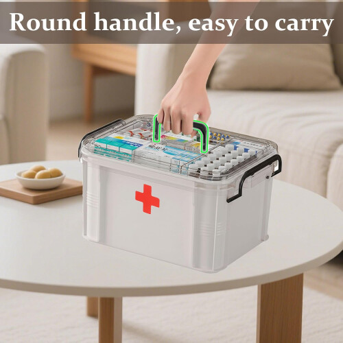 2Pack Lockable Medicine Storage Box with Handle, Dual Size First Aid Kit Organizer, White 2