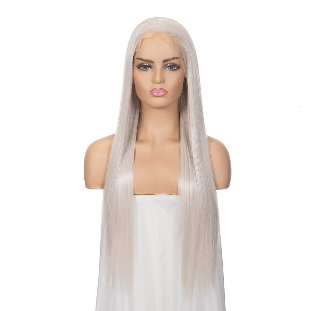 Platinum Blonde 13x5 Lace Front Wig 26in Long Straight Synthetic Heat Resistant Natural Hairline