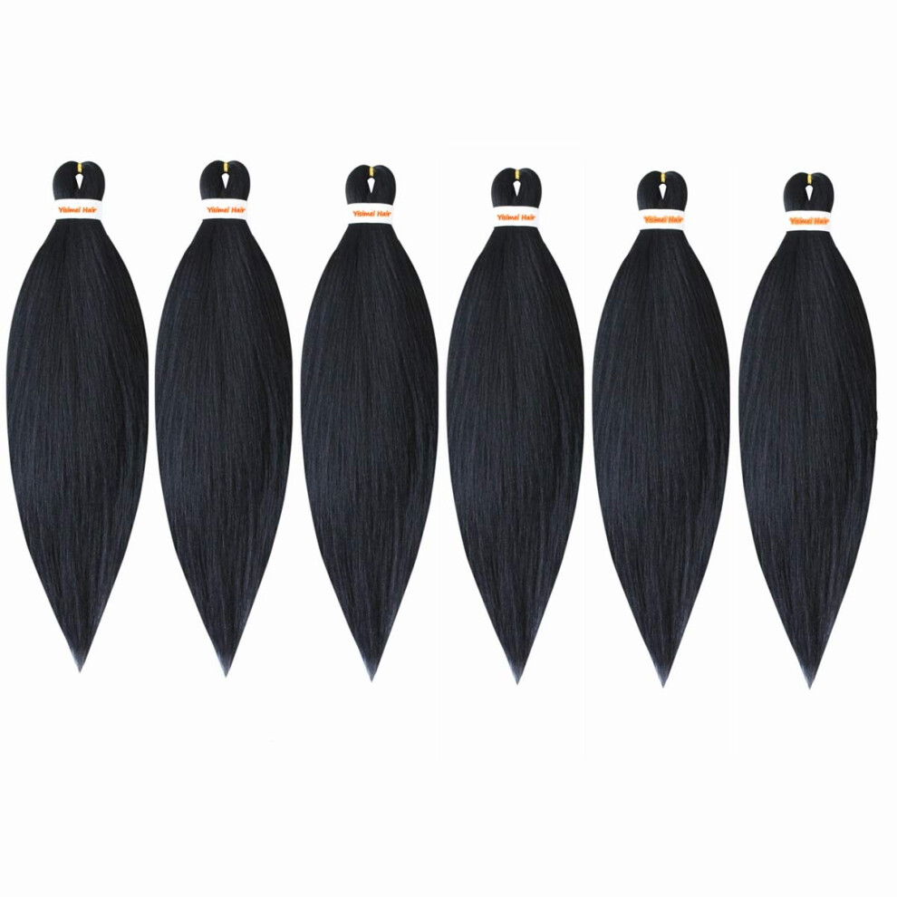 Unisex 26 Inch Prestretched Braiding Hair 6 Packs 1B Synthetic Extensions With Natural Yaki Texture And Timesaving Installation