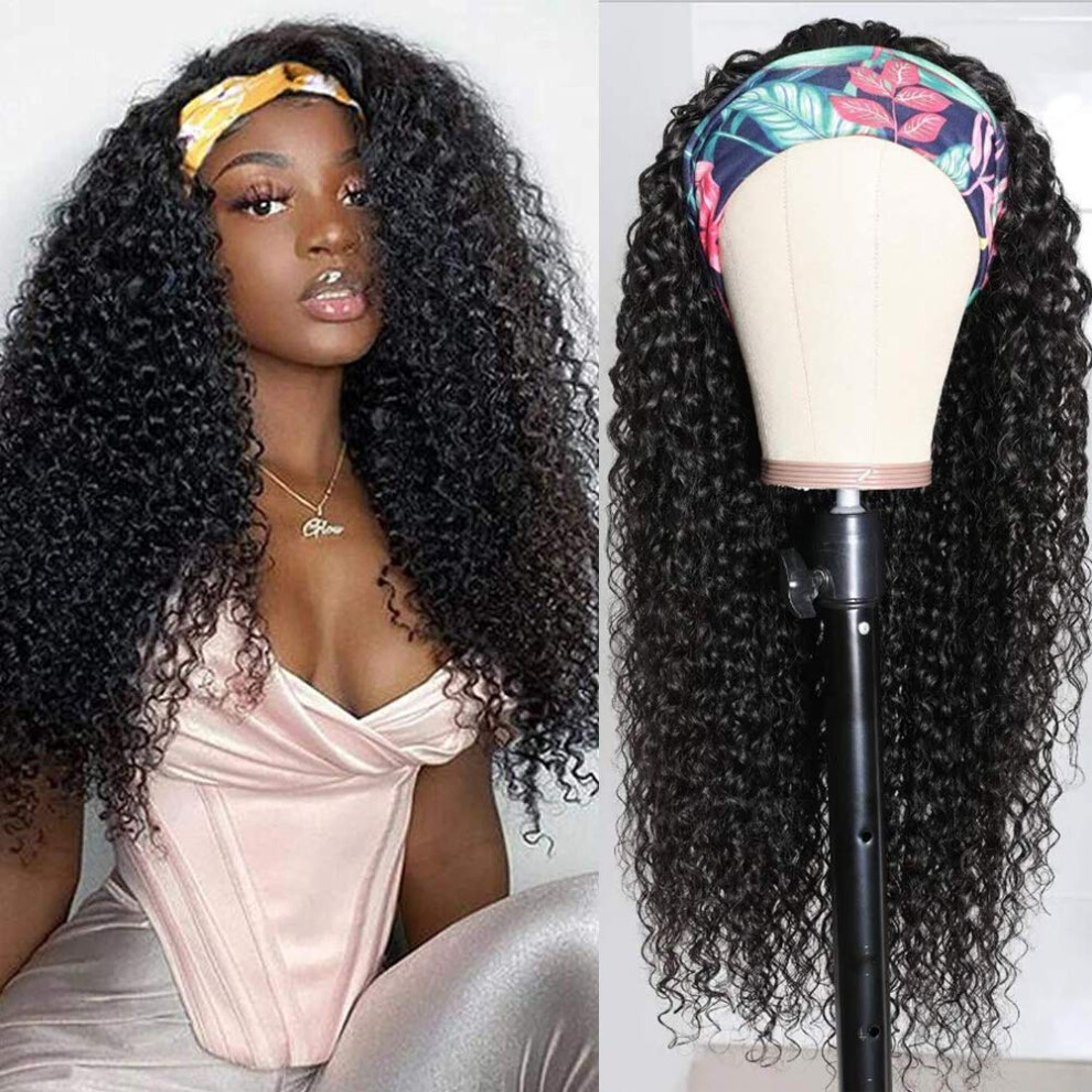 Headband Wig Glueless Kinky Curly Brazilian Virgin Human Hair 150% Density 20 Inch for Black Women
