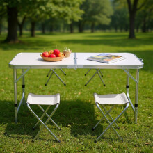 Folding Picnic Table with 4 Stools Portable Lightweight Aluminum Table Stools Set