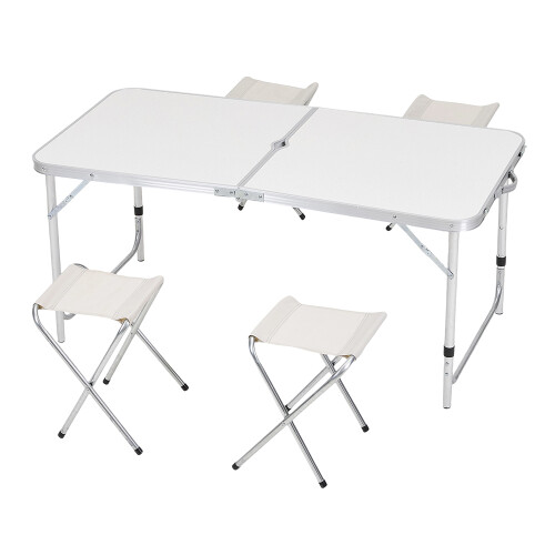Living And Home Folding Picnic Table with 4 Stools Portable Lightweight Aluminum Table Stools Set 2