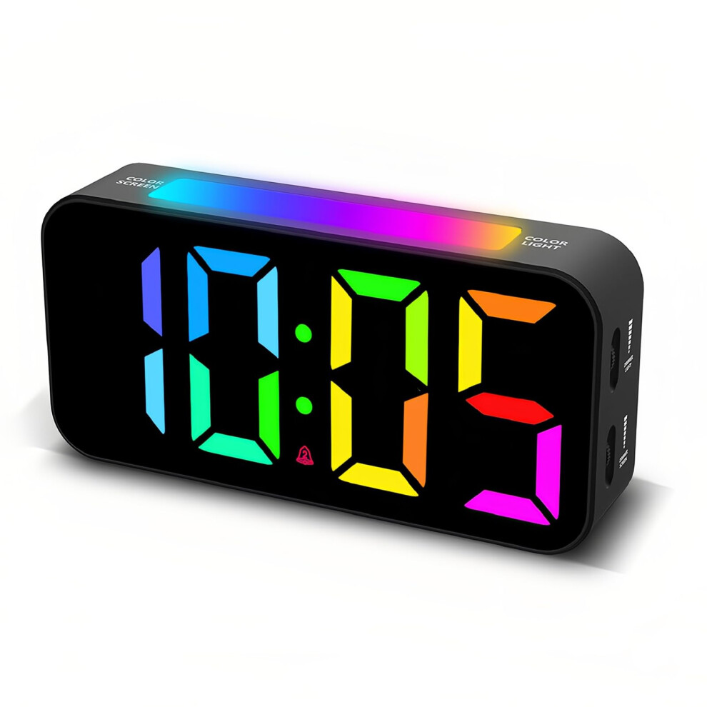 Digital Alarm Clock With Dual Alarm, Adjustable Volume, Rgb Display, 8 Colors, Snooze, Black