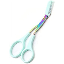 Eyebrow Trimmer Scissor with Comb Facial Hair Removal Grooming Shaping Shaver Cosmetic Makeup Accessories (Blue Titanium Color)