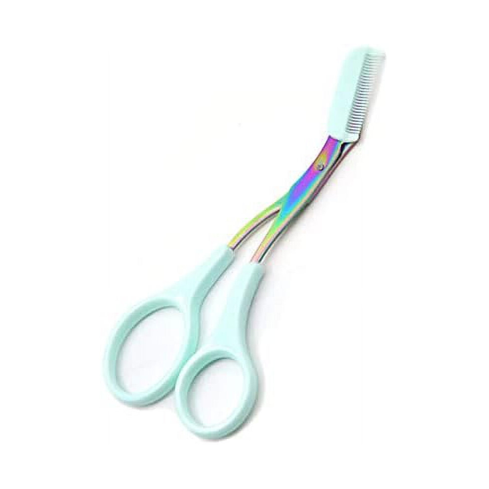 Blue Eyebrow Trimmer Scissor With Comb Facial Hair Removal Grooming Shaping Shaver Cosmetic Makeup Accessories ( Titanium Color)