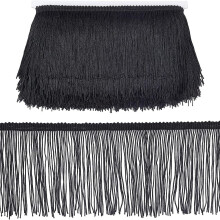 1Card 10M 4" Fringe Trim Lace Tassel Black Polyester for Latin Dance Dress DIY Clothing, Lamp Shade, Pillow Decor (11 Yards)