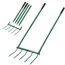 5 Tines Heavy Duty Broad Fork Garden Hand Tiller, Steel UShaped Handle for Soil Aeration and Digging