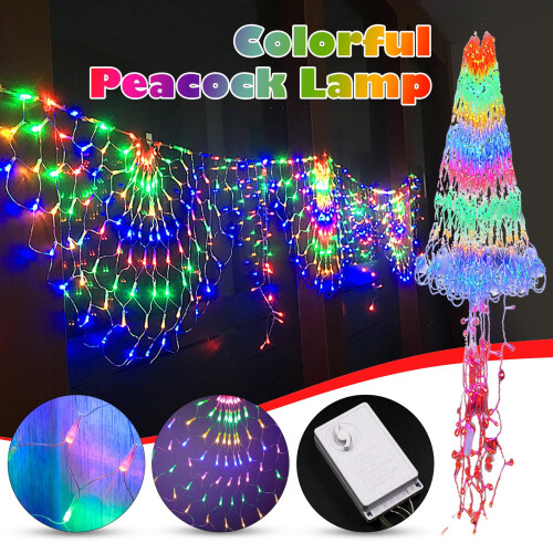LED Peacock Net Christmas Lights, Compatible with Window, Curtain, Party Decorations – Small String Lights