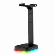 RGB Gaming Headphone Stand, Headset Stand with 2 USB Charging Ports, Desktop Gaming Headphone Stand with Rubber Base (Black)
