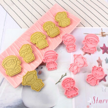Christmas 3D Biscuit Mould, Compatible with Alphabet Designs, Pink Plastic Cookie Press for Baking, Frosting & Cutting