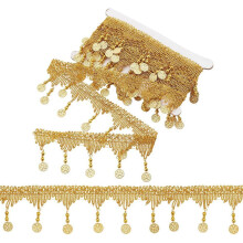 4.9 Yards 1.5" Golden Fringe Trim with Bead Tassel, Filigree Lace Ribbon for Curtain, Lampshade, Costume, DIY Home Decor Craft