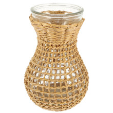 Table Centerpieces Vase Clear Glass Rattan Grass Desktop Pedestal Handmade Dried Flower Arrangement Woven Planter