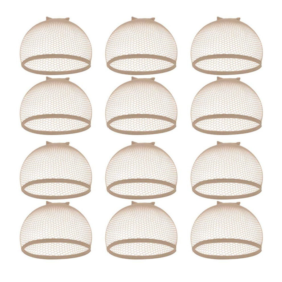 Beige 12Pcs Dome Mesh Wig Caps, Elastic Stocking Wig Cap For Women And Men, Breathable And Secure