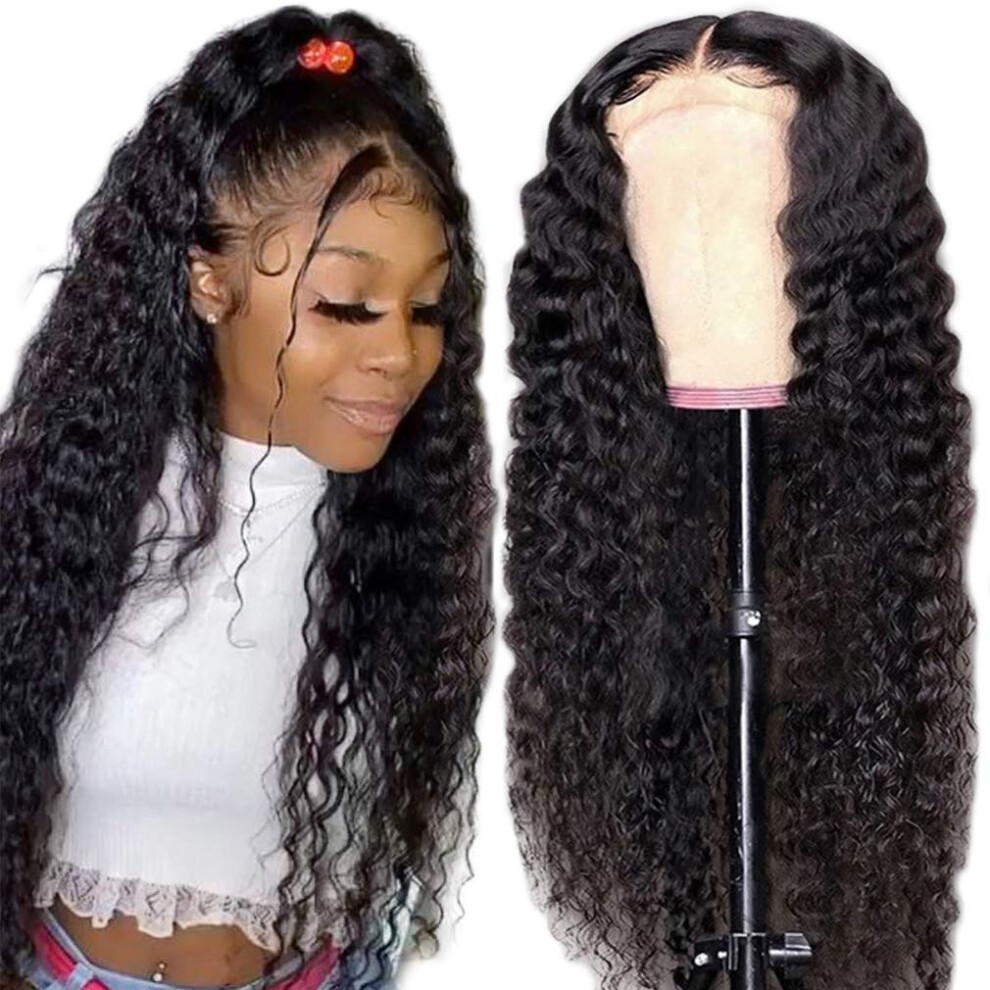 Curly Lace Closure Wig 12 Inch Brazilian Human Hair with Natural Middle Part and Full Volume Curls