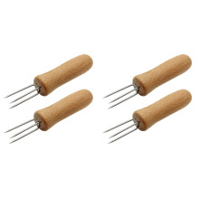 4 Pcs Corn Fork Exquisite Forks BBQ Use Prong Skewers Metal Holder Kitchen Supplies