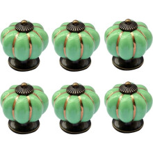 pcs green ceramic door knobs, pumpkin door knobs, pumpkin shaped knob, with screws, for office furniture, kitchen cabinets, drawers and