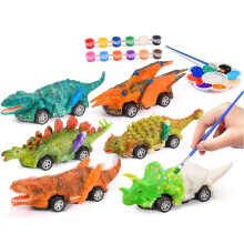 EIMELI 6-Pack Dinosaur Pull Back Car Toys, DIY Painting Kits for Kids 3-12, Compatible with Arts & Crafts, Christmas Party Favors, Stocking Stuffers