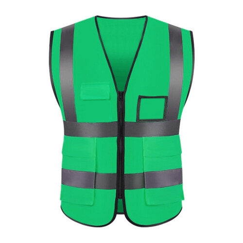 SPRING PARK Reflective Stripes Zipper Closure Safety Vest, Polyester Yellow 1