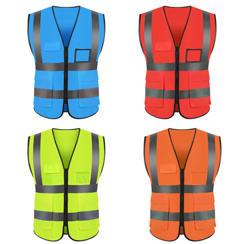 SPRING PARK Reflective Stripes Zipper Closure Safety Vest, Polyester Yellow