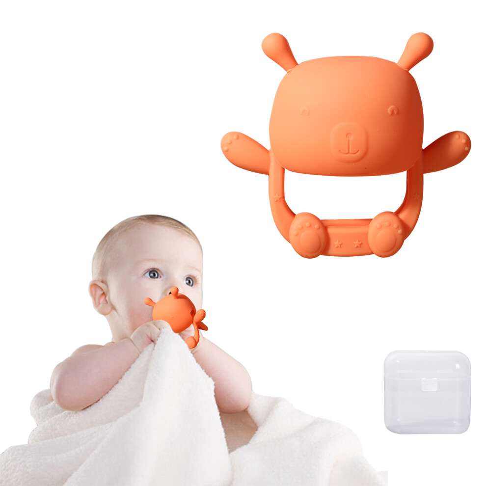 BreaDeep Baby Teether, Silicone Teething Toys for Soothing Pain Relief, Chew & Sucking Needs, BPA Free, Orange, Compatible with Baby Essentials