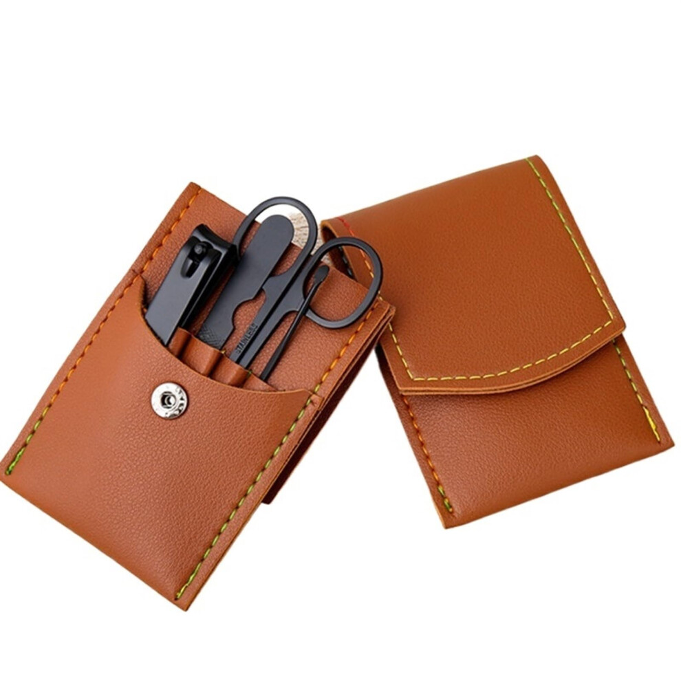 Nail Clippers Set 4 Piece Brown Manicure Pedicure Kit with Foldable Bag for Travel