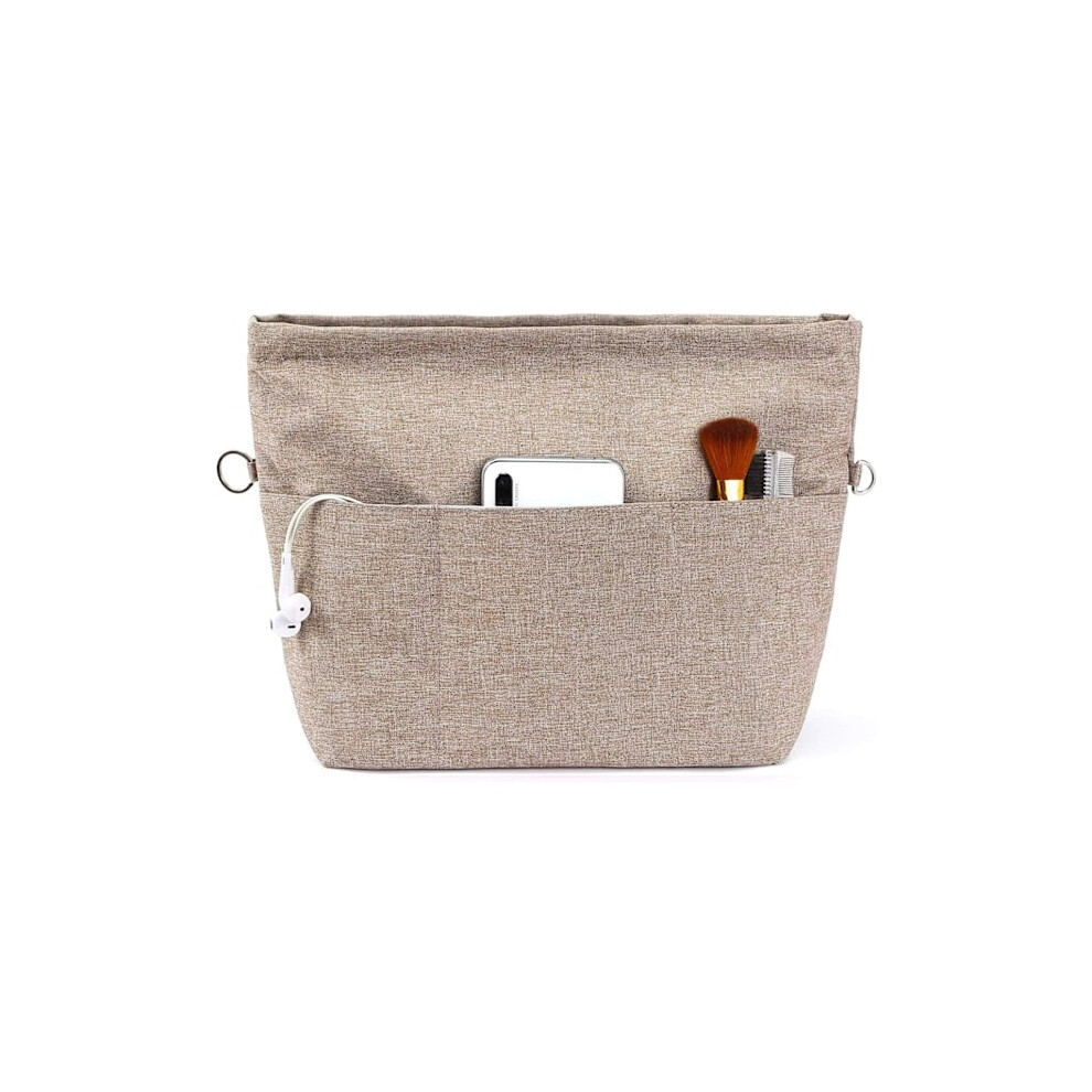 Handbag Organizer, Tote Bag Insert With Multiple Compartments And Zippers, Sturdy Bag Insert With Keychain. Light Brown, Ss 9496895875884