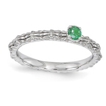Created Emerald Sterling Silver Single-Stone Ring