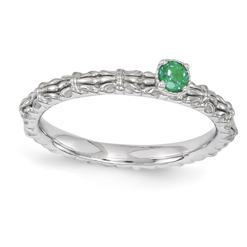 Created Emerald Sterling Silver Single-Stone Ring