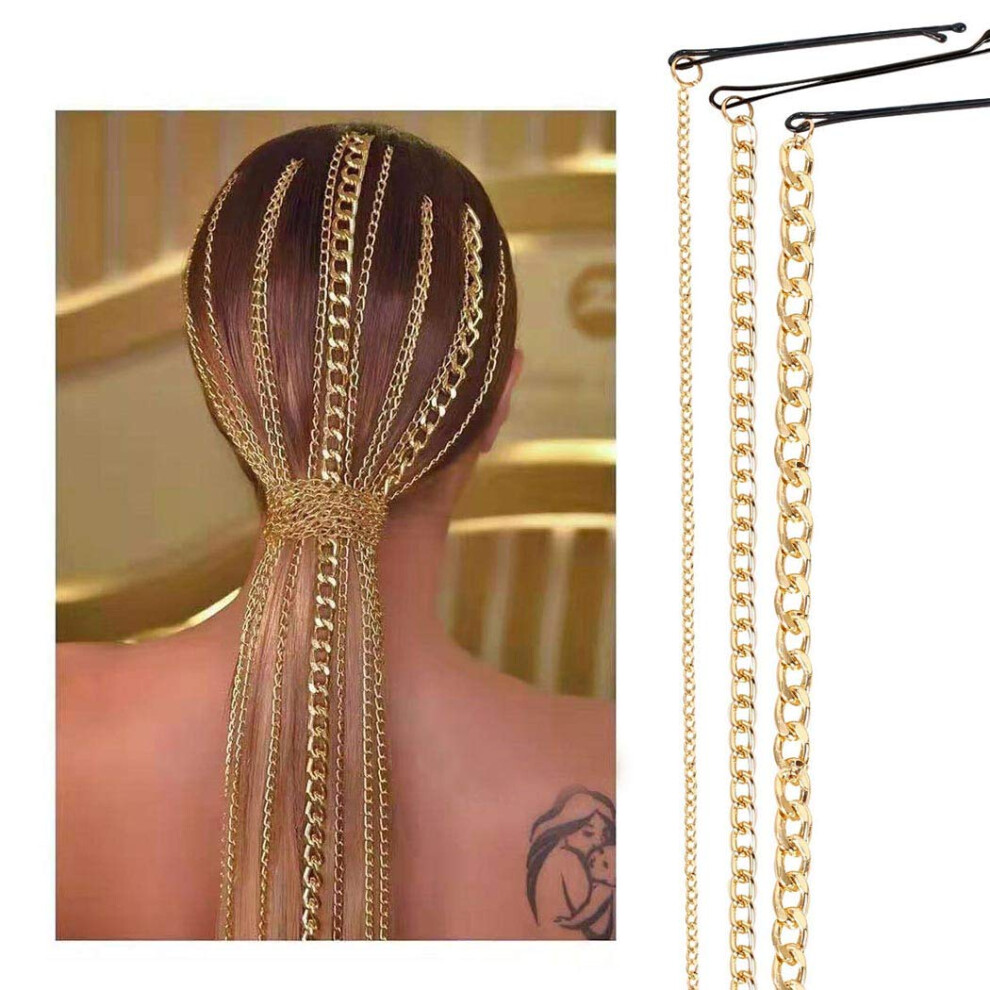 Unisex Gold Hair Extension Chains Multistrand Head Chain With Clips For Festival Ponytail Hairstyles
