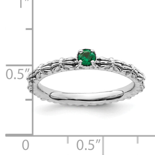 Created Emerald Sterling Silver Single-Stone Ring 1