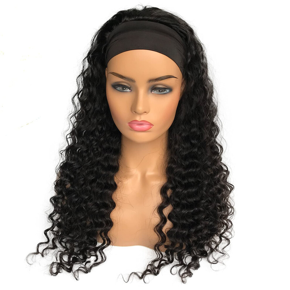 16 Inch Deep Wave Headband Wig Brazilian Virgin Hair Glueless Curly Human Hair for Black Women
