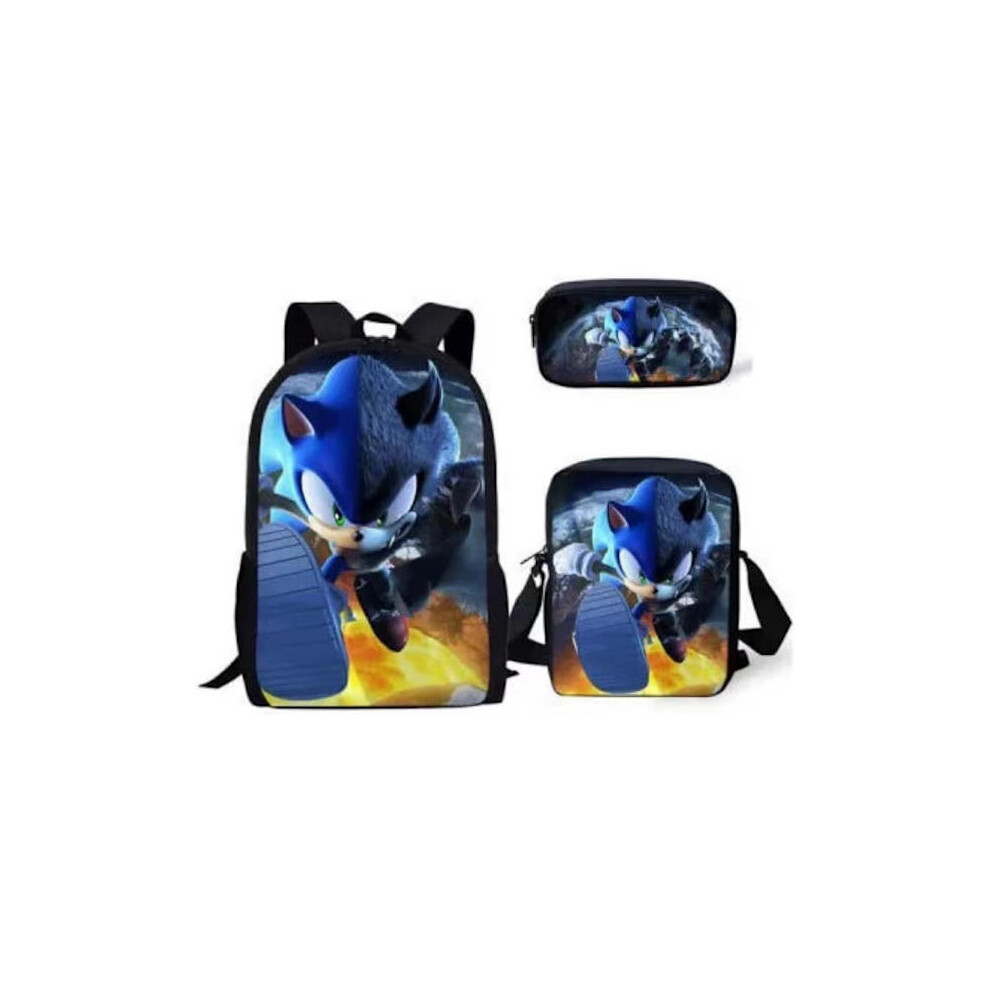 SONIC backpack Sonic elementary school backpack 3-piece anime cartoon backpack shoulder bag pencil bag Style R three-piece