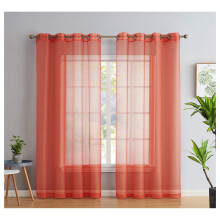 saney 2 Piece Semi Sheer Voile Light Filtering Window Curtain Grommet Panels for Bedroom, Living Room & Dining Room - Coral - 54 W x 84 inch Long
