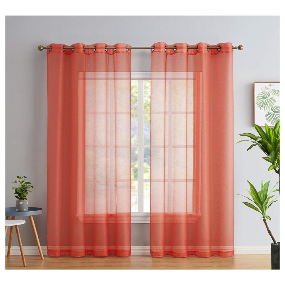 saney 2 Piece Semi Sheer Voile Light Filtering Window Curtain Grommet Panels for Bedroom, Living Room & Dining Room - Coral - 54 W x 84 inch Long