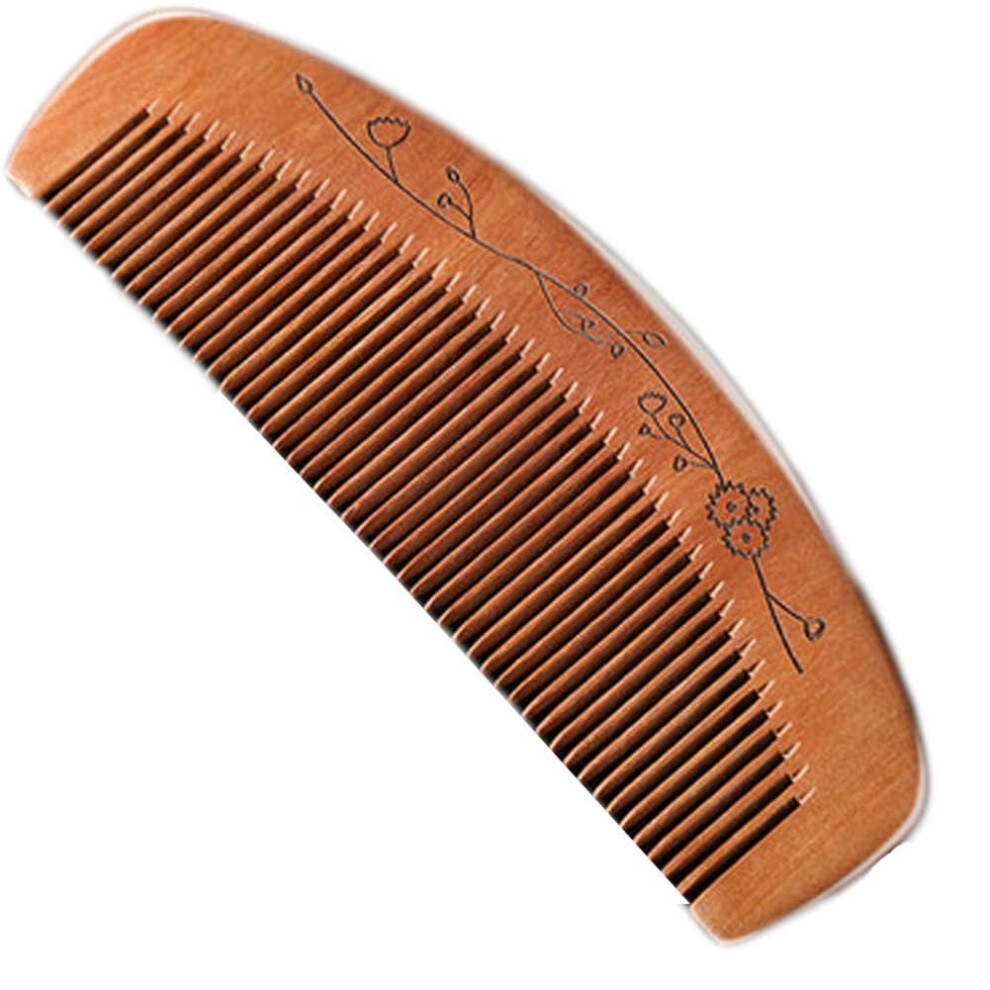 Unisex Peach Wooden Fine Tooth Wood Comb Antistatic Smooth Teeth For Hair And Beard Travel Size