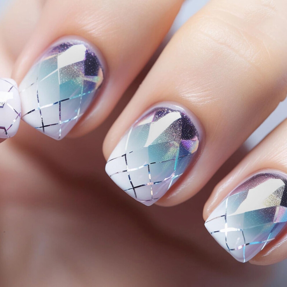 White Square Short French Tip Press On Nails With Ombre Glitter Acrylic Fake Nails Set 24Pcs