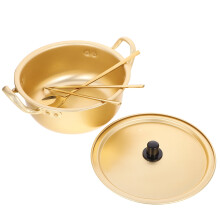 Korean Ramen Pot Ramen Cooker Aluminum Korean Pot Ramyun Pot With Lid Spoon and Chopsticks Cookware for Cooking Soup Pasta Stew Golden 18CM