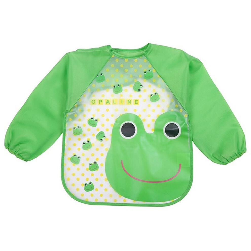 Jygee Wuderland Lovely Baby Bibs, Long Sleeve Waterproof Feeding Smock For Infant & Toddler, Plastic Coverall Bib, Frog Green